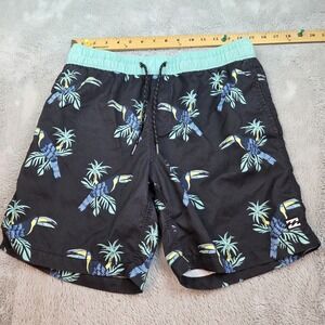 Billabong Recycler Layback Board Shorts Small Blue Tropical Swim Trunks Toucan
